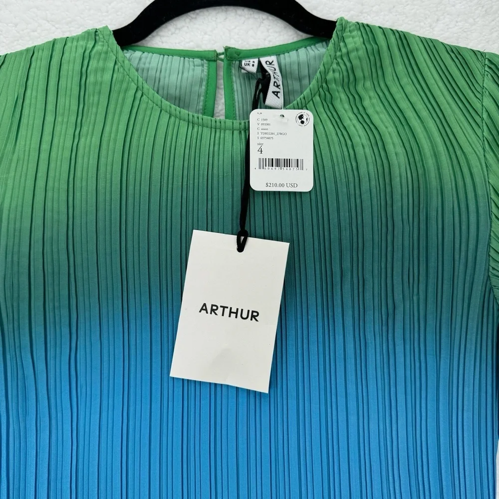 NWT Arthur Dress TDRS2201_27BGO Blue Green Long Sleeve Textured US 4 - Picture 8 of 15